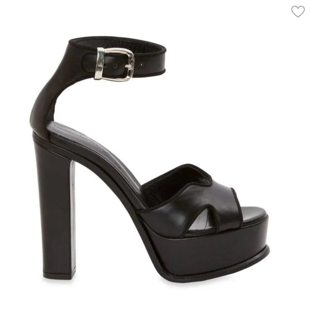 Alexander McQueen Black Leather Platform Ankle-Strap Heels